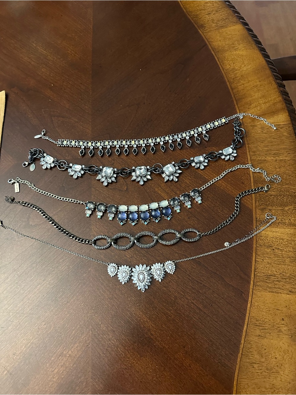 Crystal and Hematite Multi-Layer Statement Necklace - Silver Tones